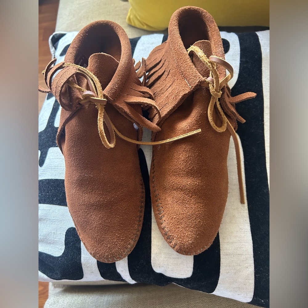 Brown Fringe Minnetonka booties